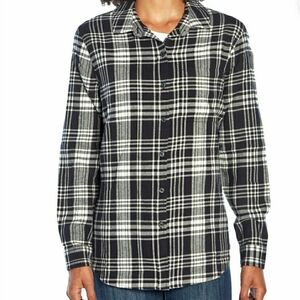 Gap Ladies' Black & White Plaid Boyfriend Flannel Shirt Size: XXL